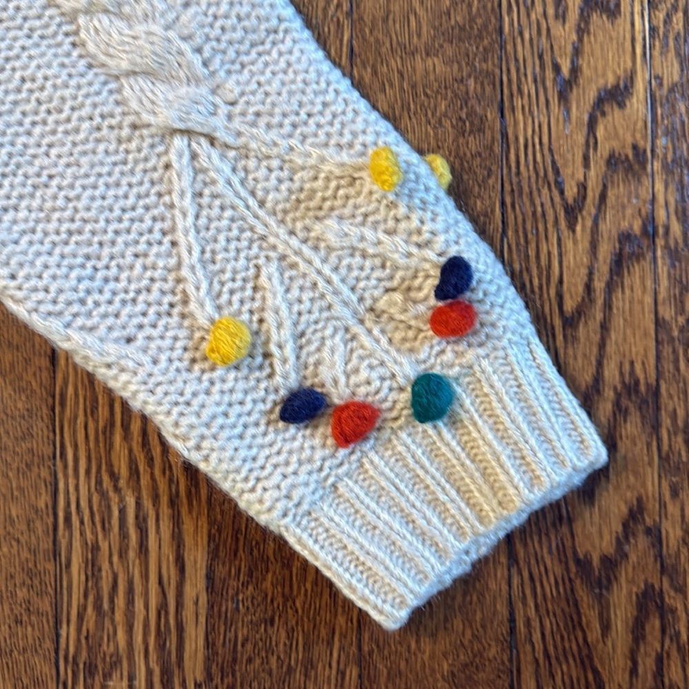 Anthropologie Pepaloves cable sweater with Pom-poms, NWOT, Medium, Cream - Picture 4 of 6